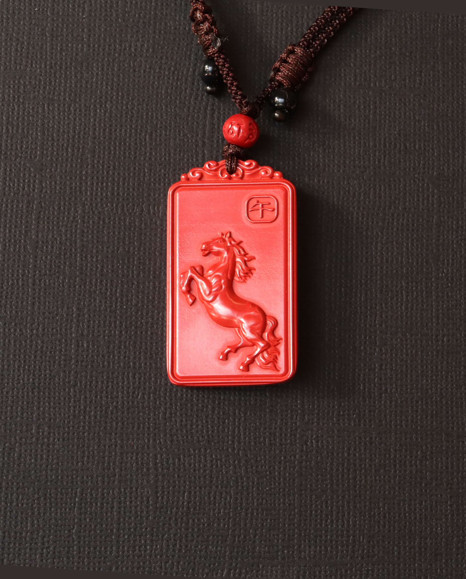 Horse zodiac cinnabar pendant necklace