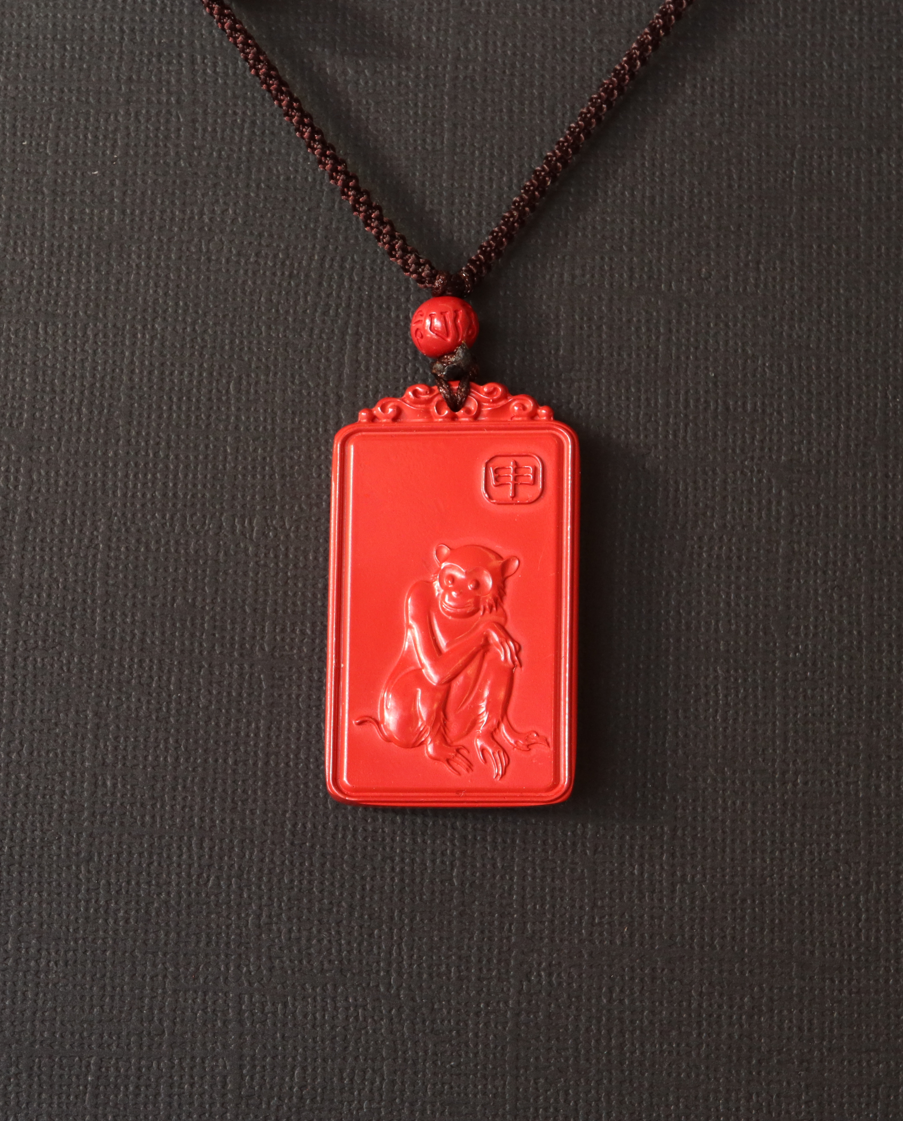 Monkey zodiac cinnabar pendant necklace