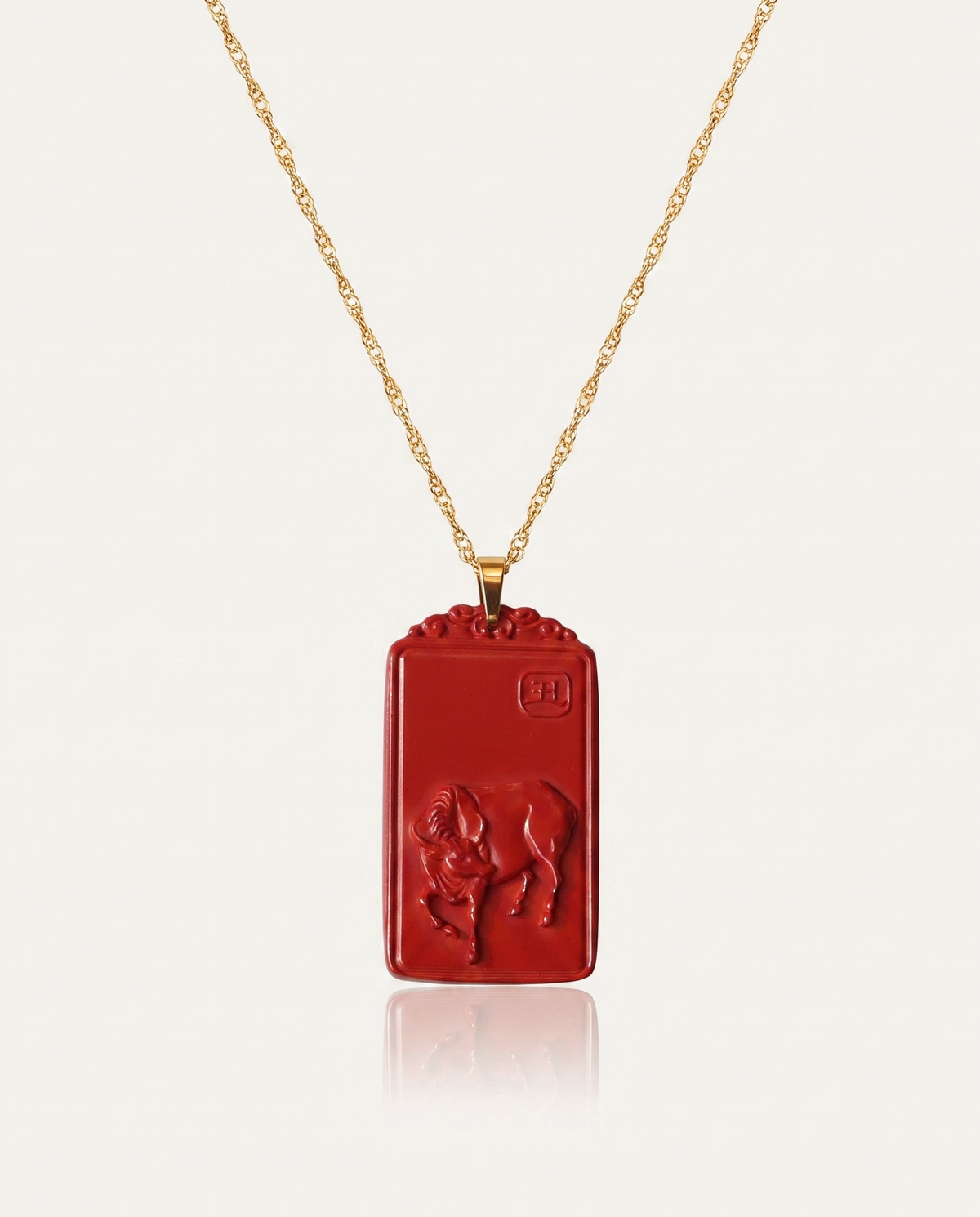 Ox zodiac cinnabar pendant necklace hero photo