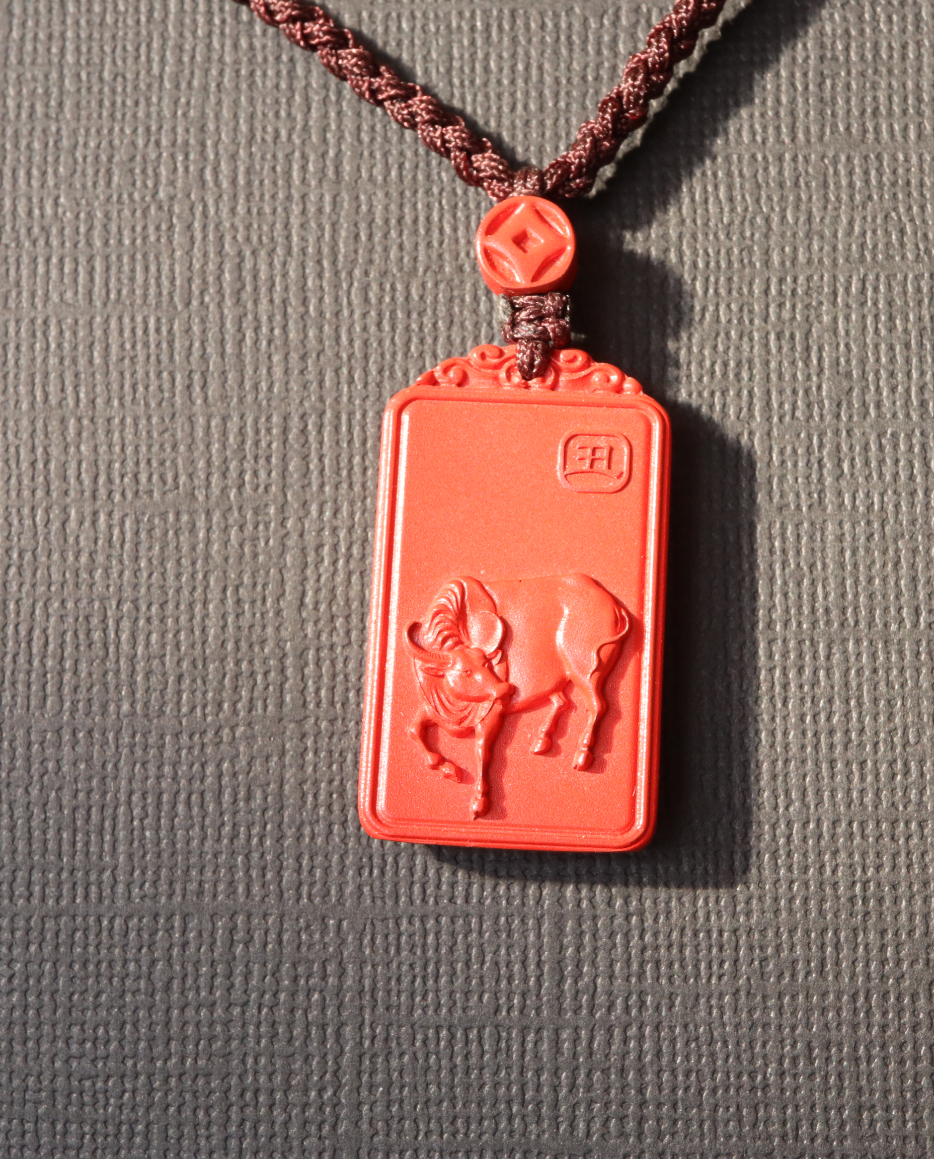 Ox zodiac cinnabar pendant necklace