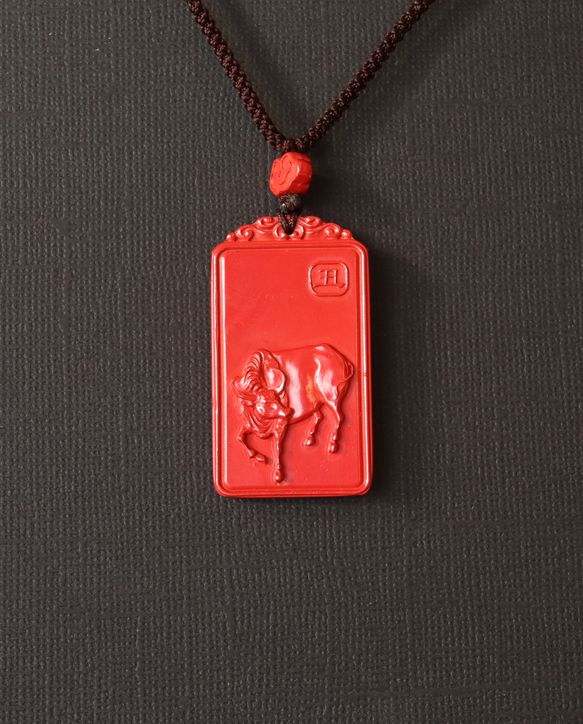 Ox zodiac cinnabar pendant necklace