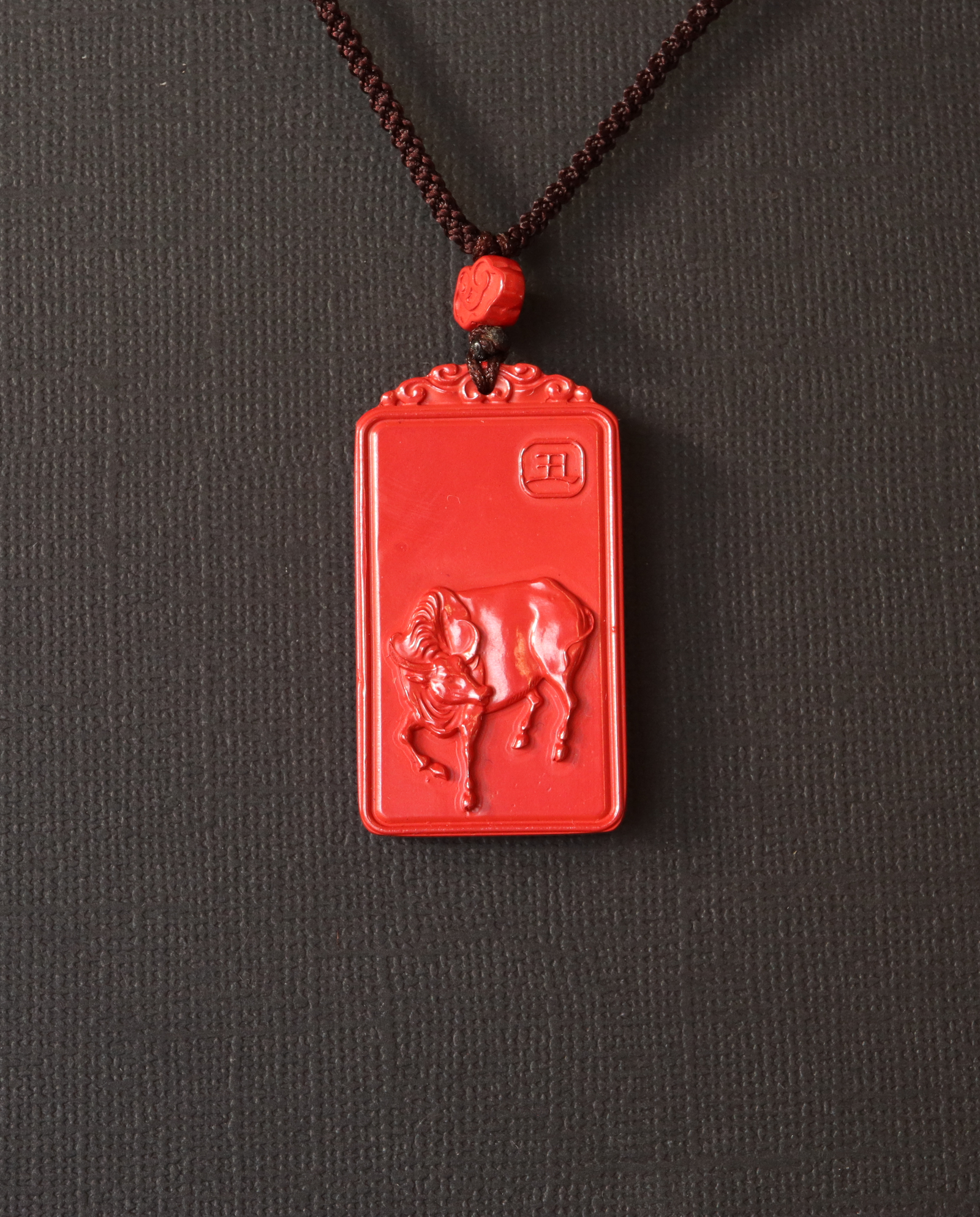 Ox zodiac cinnabar pendant necklace