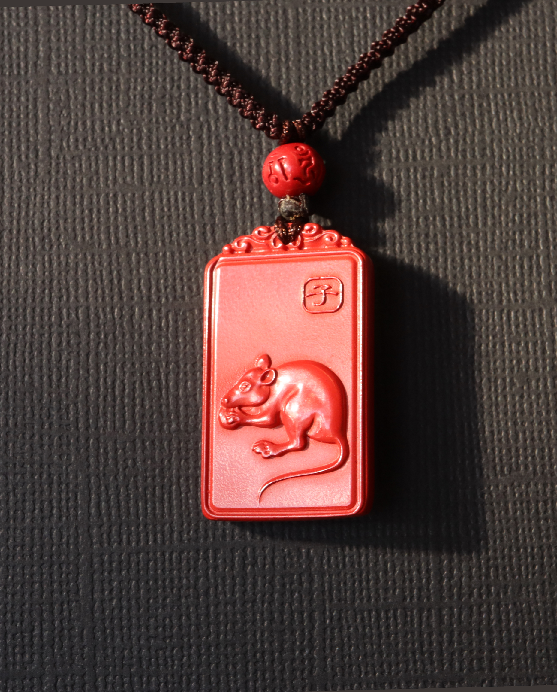 Rat zodiac cinnabar pendant necklace