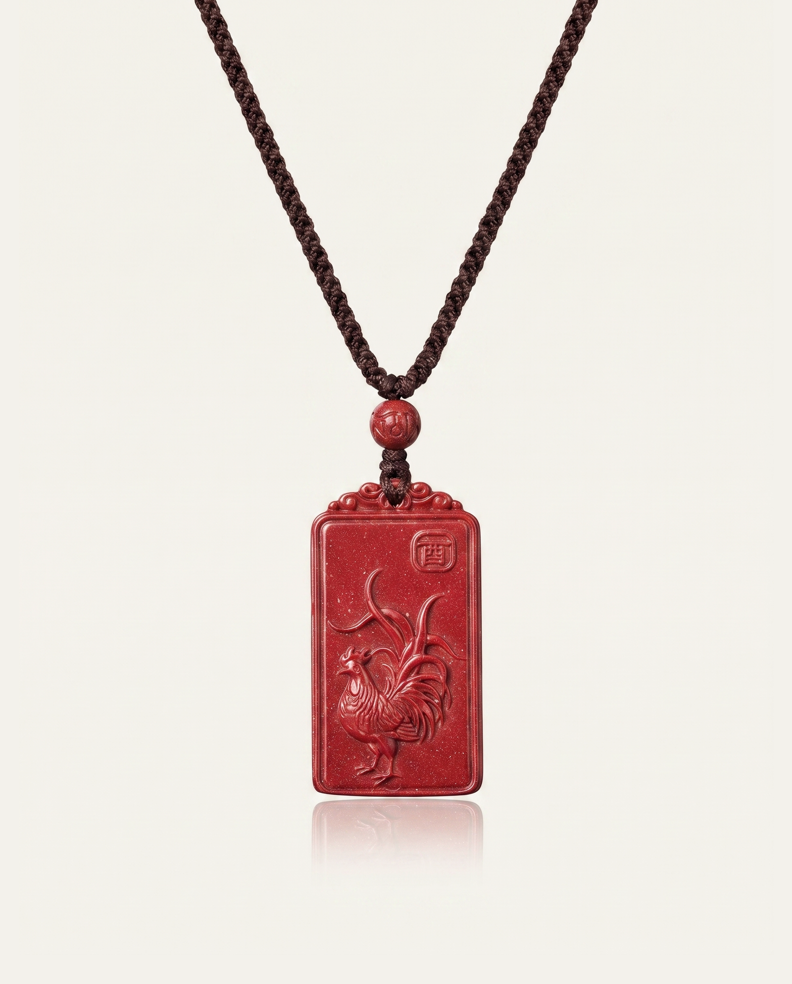 Rooster zodiac cinnabar pendant necklace hero photo