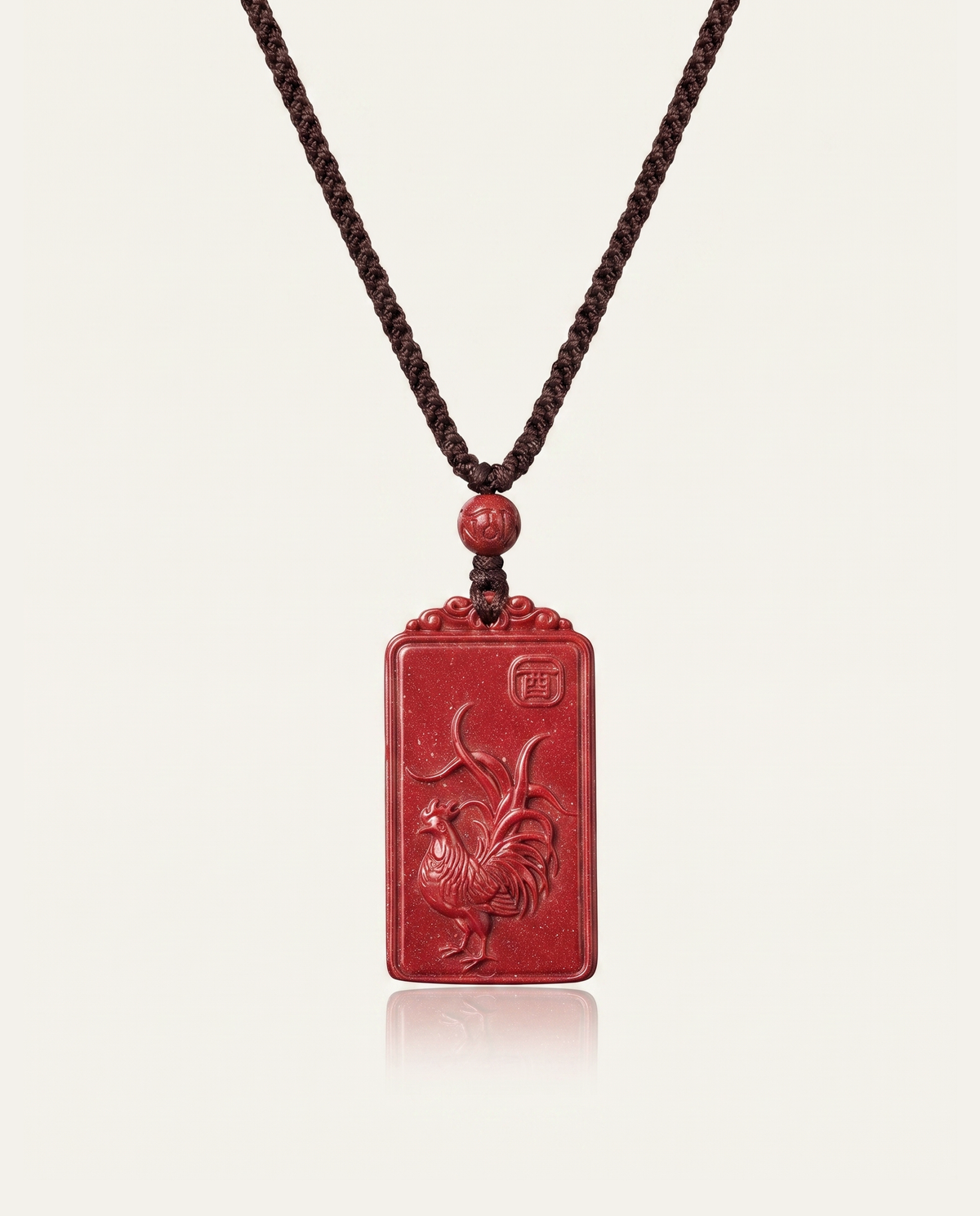 Rooster zodiac cinnabar pendant necklace hero photo