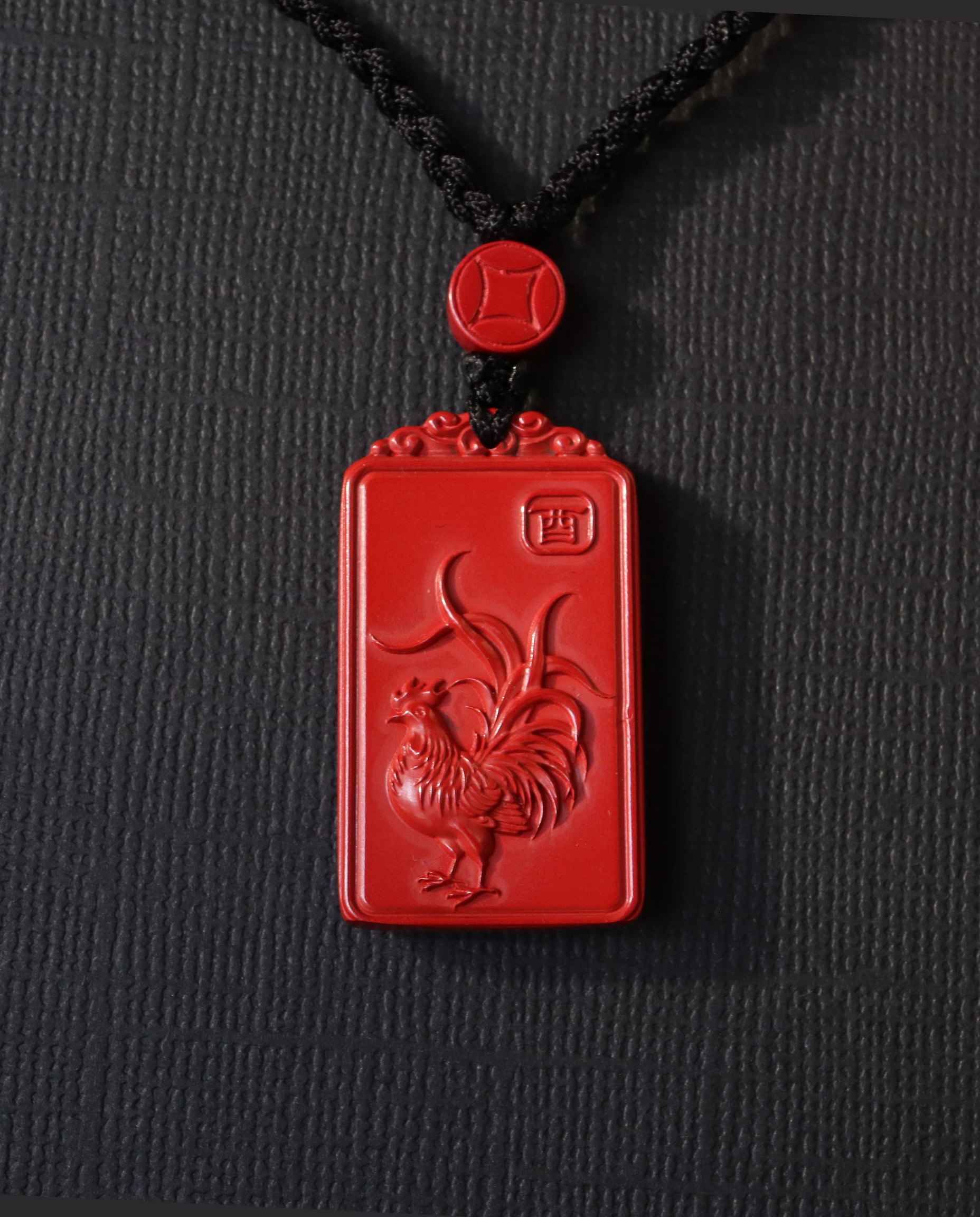 Rooster zodiac cinnabar pendant necklace