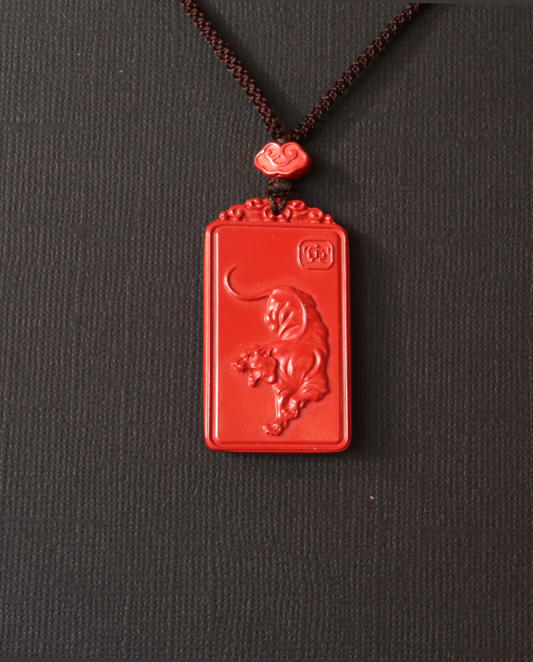Tiger zodiac cinnabar pendant necklace