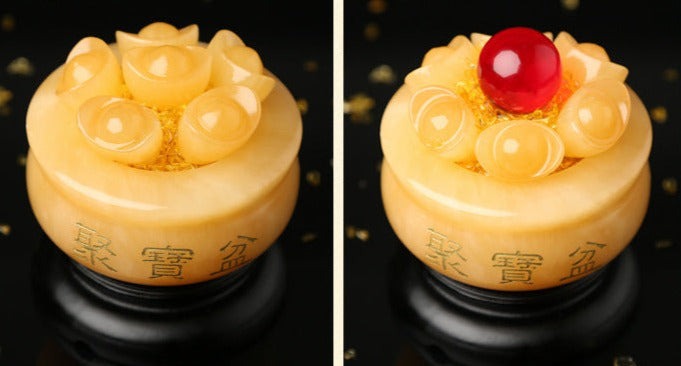 Natural Beige Jade Wealth Bowl, side view