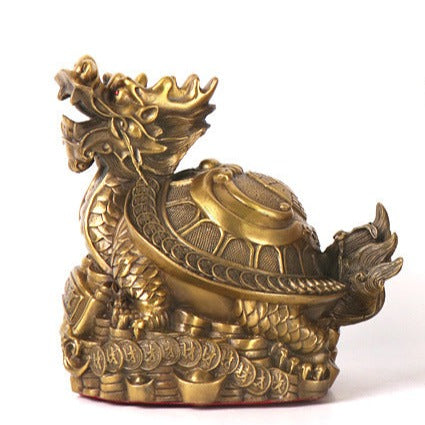 Brass Dragon Turtle Statue with Ba Gua