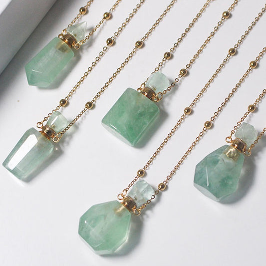 Green Fluorite Crystal Potion Bottle Necklace with Gold Chain
