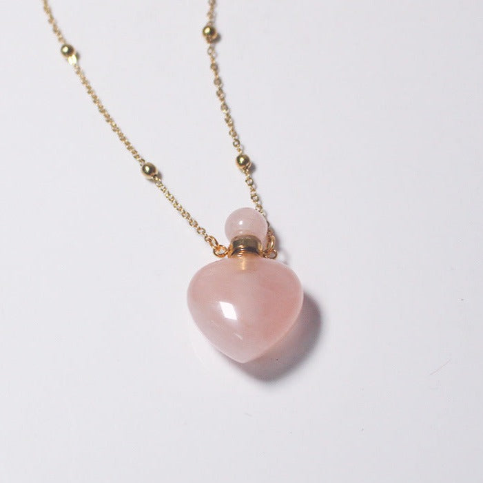 Rose Quartz Crystal Potion Bottle Necklace with Gold Chain