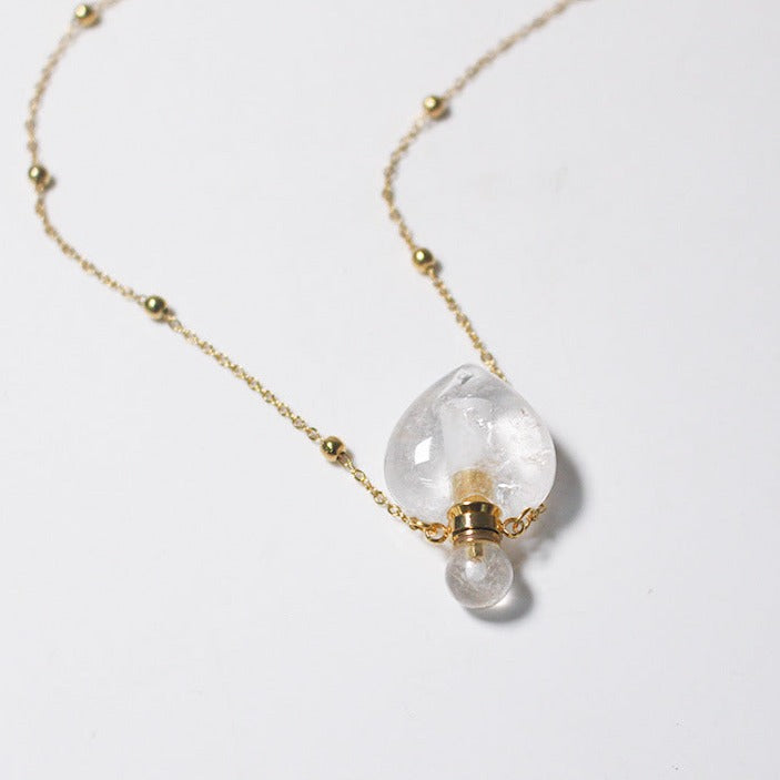 Clear Quartz Crystal Potion Bottle Necklace with Gold Chain