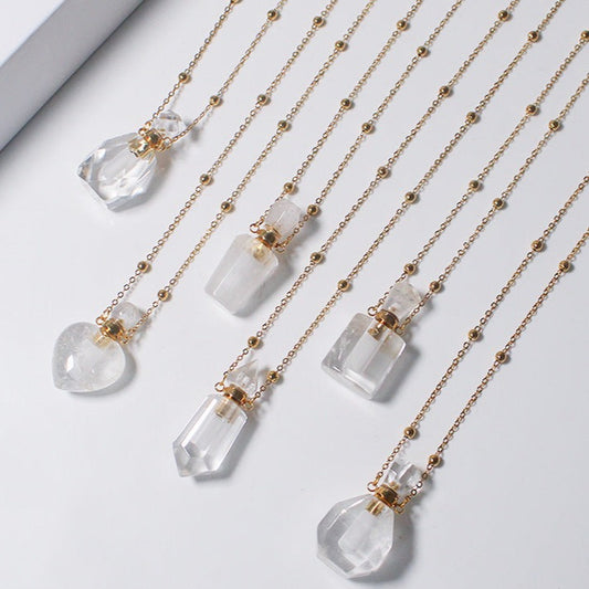 Clear Quartz Crystal Potion Bottle Necklace with Gold Chain