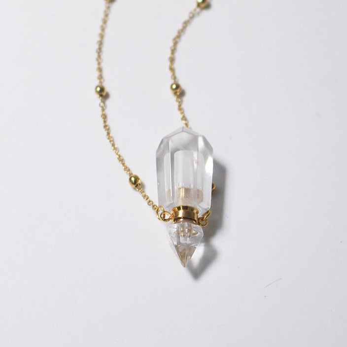 Clear Quartz Crystal Potion Bottle Necklace with Gold Chain