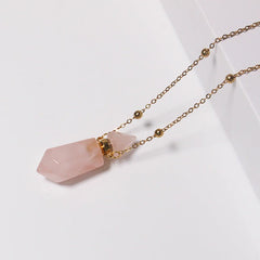 Rose Quartz Crystal Potion Bottle Necklace with Gold Chain