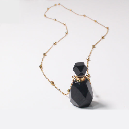 Obsidian Potion Bottle Necklace with Gold Chain