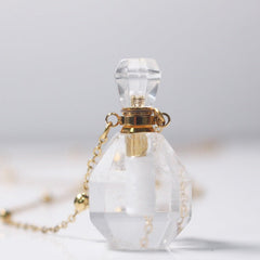 Clear Quartz Crystal Potion Bottle Necklace with Gold Chain