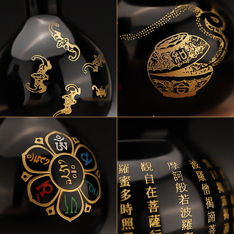 Obsidian Hu Lu / Wu Lou with Heart Sutra
